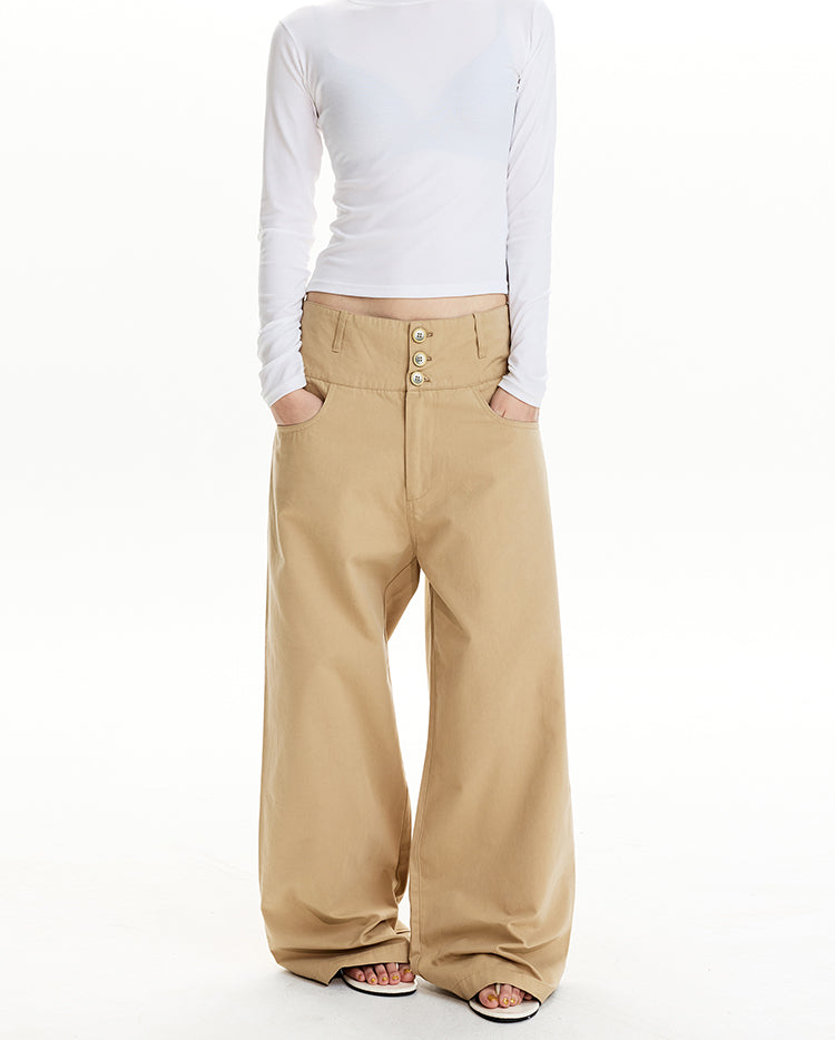 MADWIT BUTTON FRONT STRAIGHT PANTS #WM2588