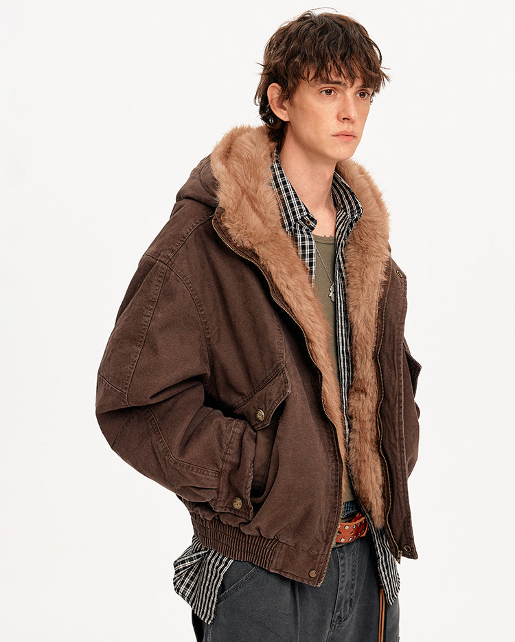 MADWITCH PATCHWORK HOODED FUR JACKET #880669