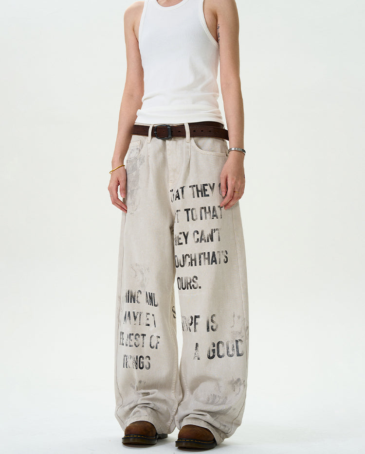 MADWITCH LETTER GRAFFITI DENIM PANTS #D1671