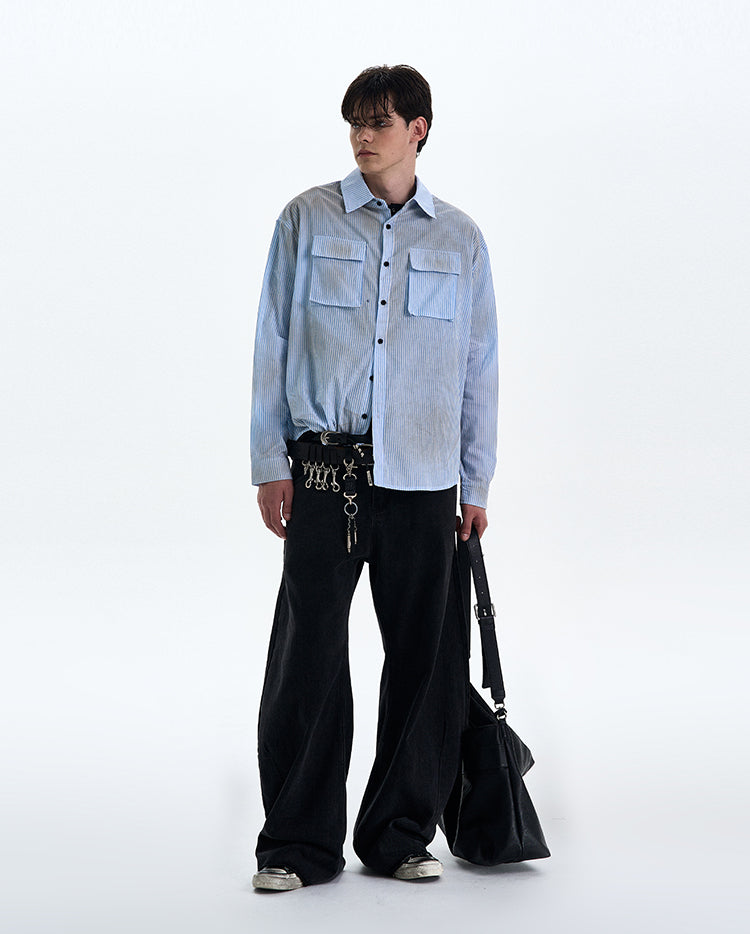 MADWITCH DIRTYFIT STRIPED BUTTON-UP SHIRT #L832
