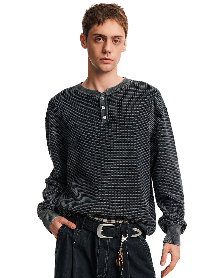 MADWITCH WAFFLE HENLEY KNIT #AK070