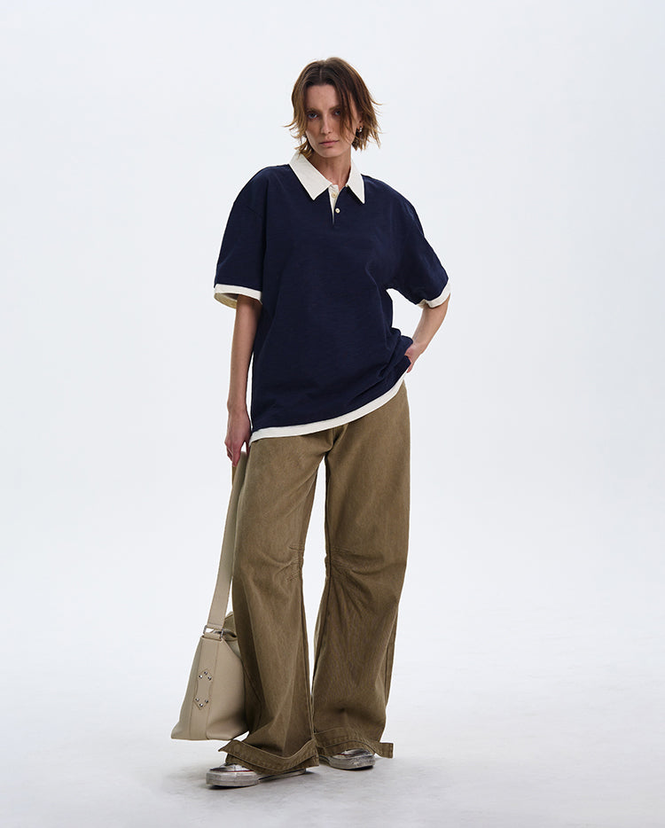 MADWITCH CONTRAST COLLAR SHORT-SLEEVE SHIRT #C1269X25