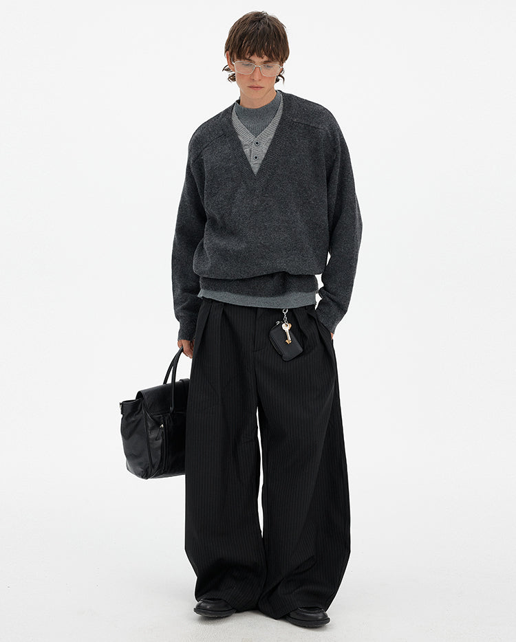 MADWITCH RETRO LAYERED V-NECK SWEATER #68930