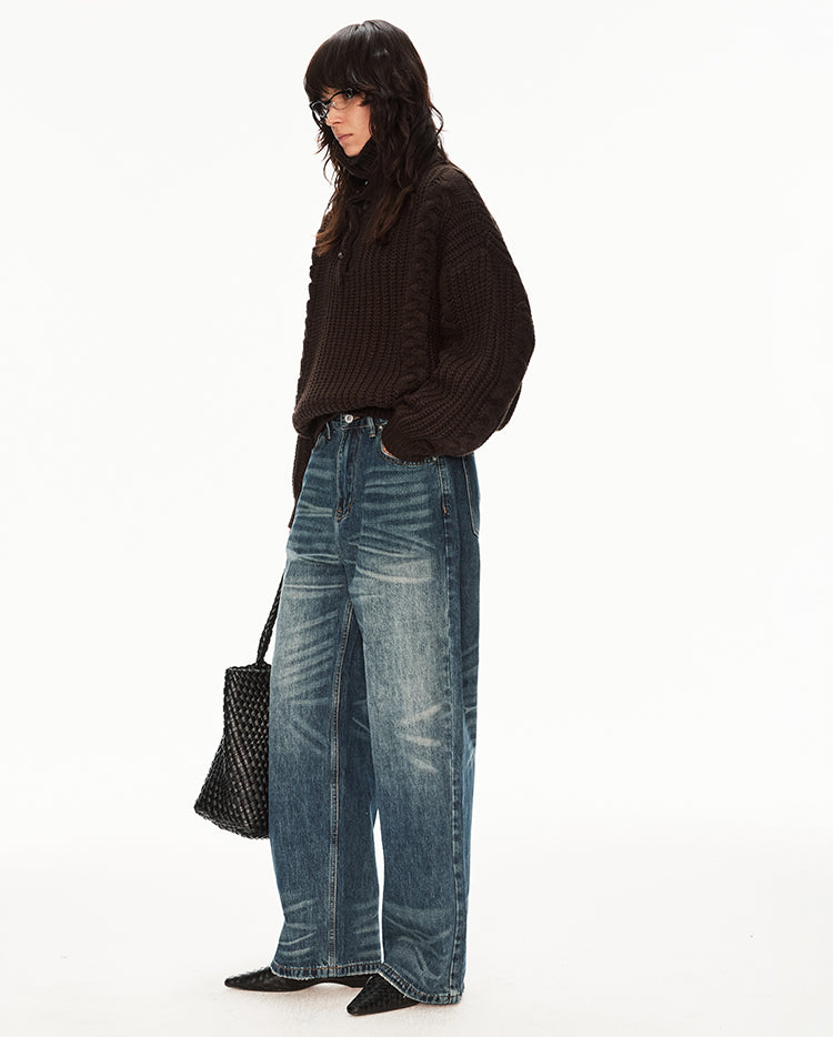 MADWITCH CABLE KNIT STAND COLLAR SWEATER #MY25612