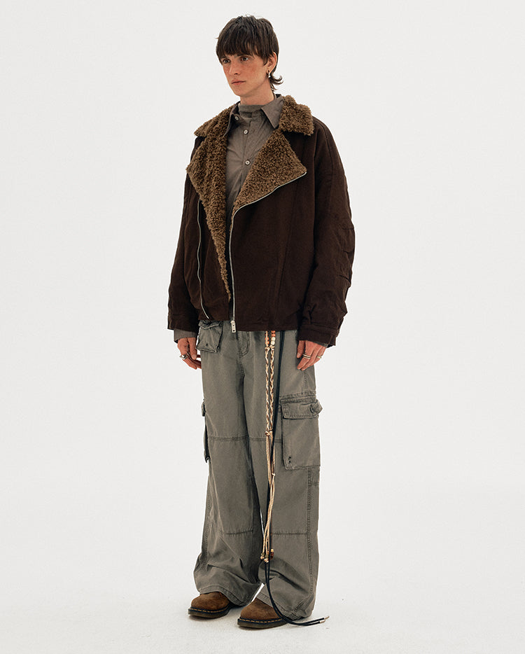 MADWITCH DIAGONAL FUR JACKET #MY0212