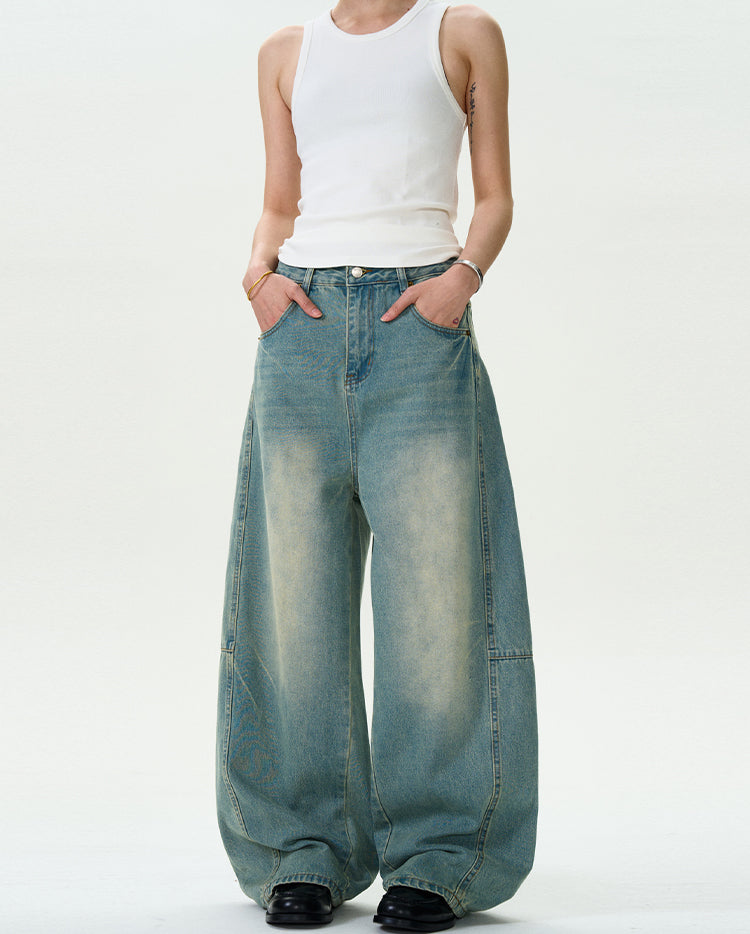 MADWITCH WASHED BAGGY DENIM PANTS #D1675
