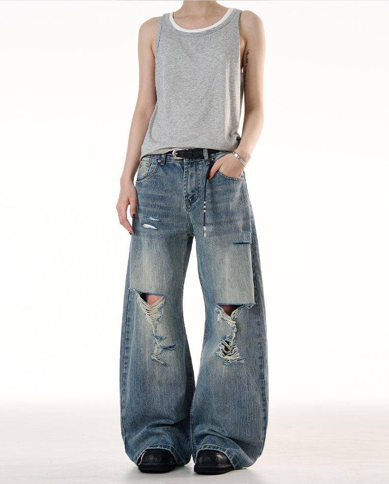 MADWITCH LOOSE RIPPED JEANS #G6683
