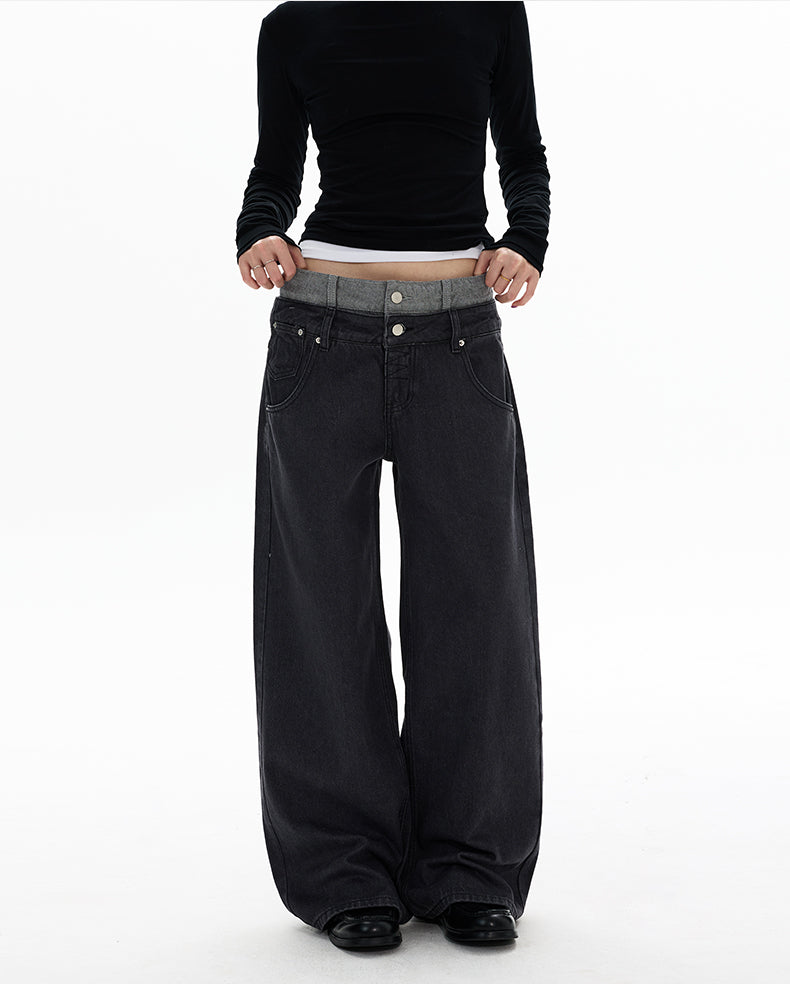 MADWITCH DOUBLE WAISTBAND WIDE JEANS #G6916