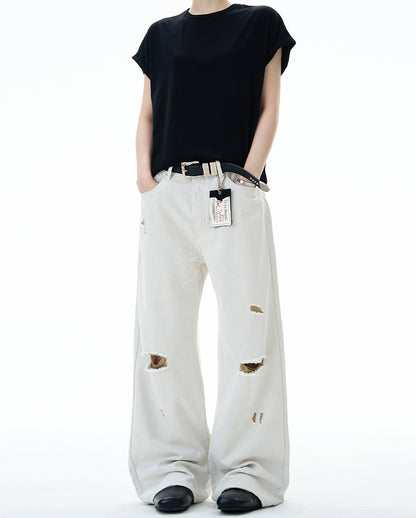 MADWITCH DISTRESSED FLOOR-LENGTH JEANS #58226