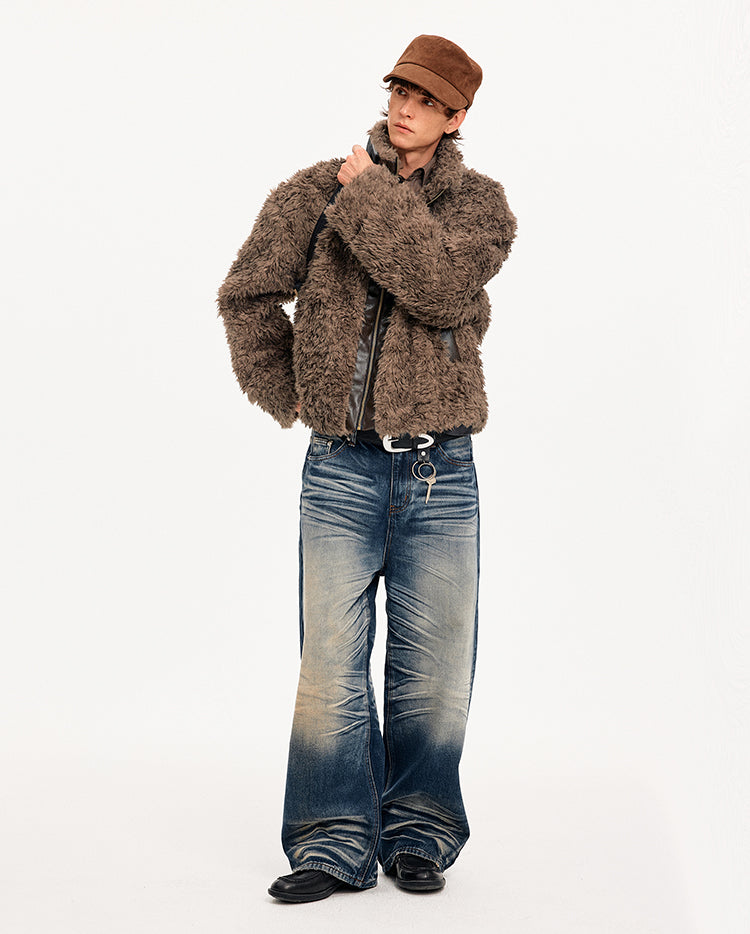 MADWITCH PATCHWORK SHEARLING COLLAR JACKET #256152