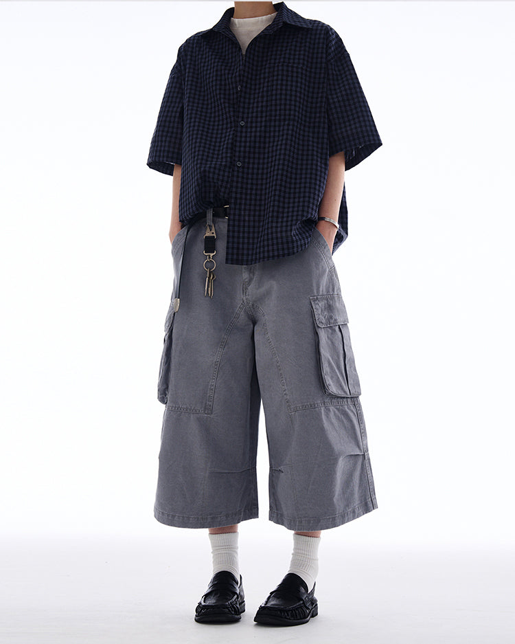 MADWITCH WIDE-LEG CARGO CROPPED PANTS #A592