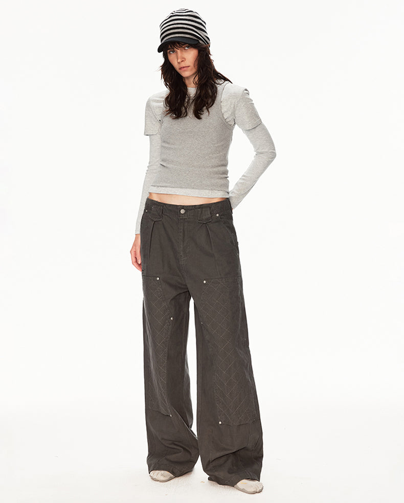 MADWIT PATCHWORK PLEATED WORK PANTS #CK6939