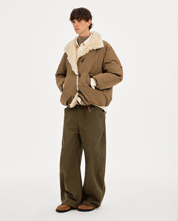 MADWITCH HORN BUTTON FUR COLLAR COAT #AW25509