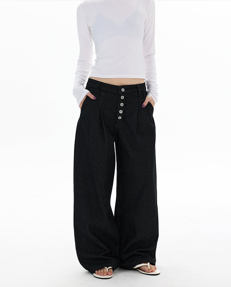 MADWITCH BUTTONED STRIPE WIDE TROUSERS #DR6989