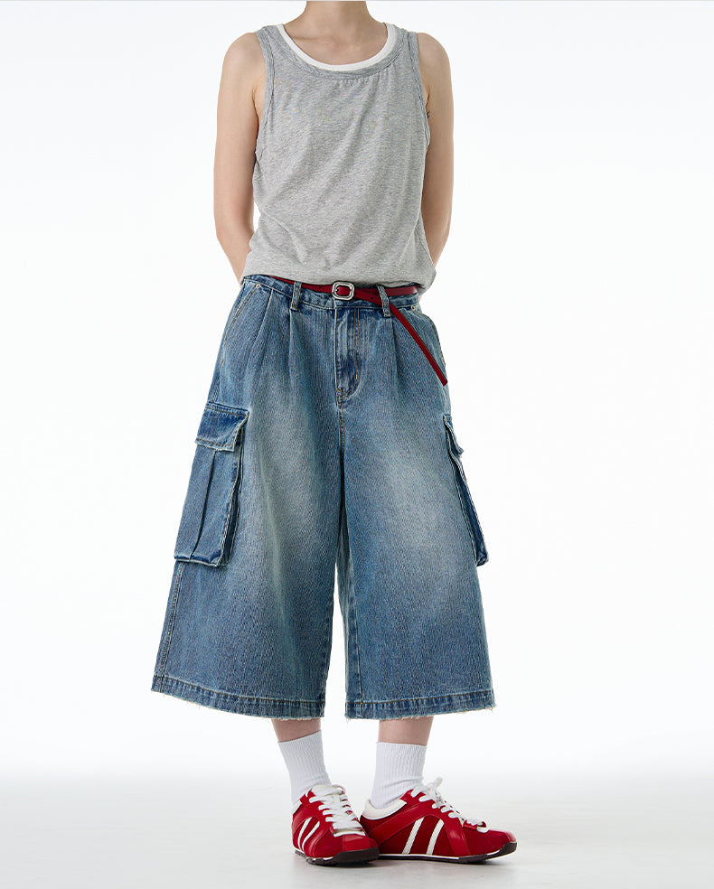 MADWITCH LOOSE CROP CARGO JEANS #9676