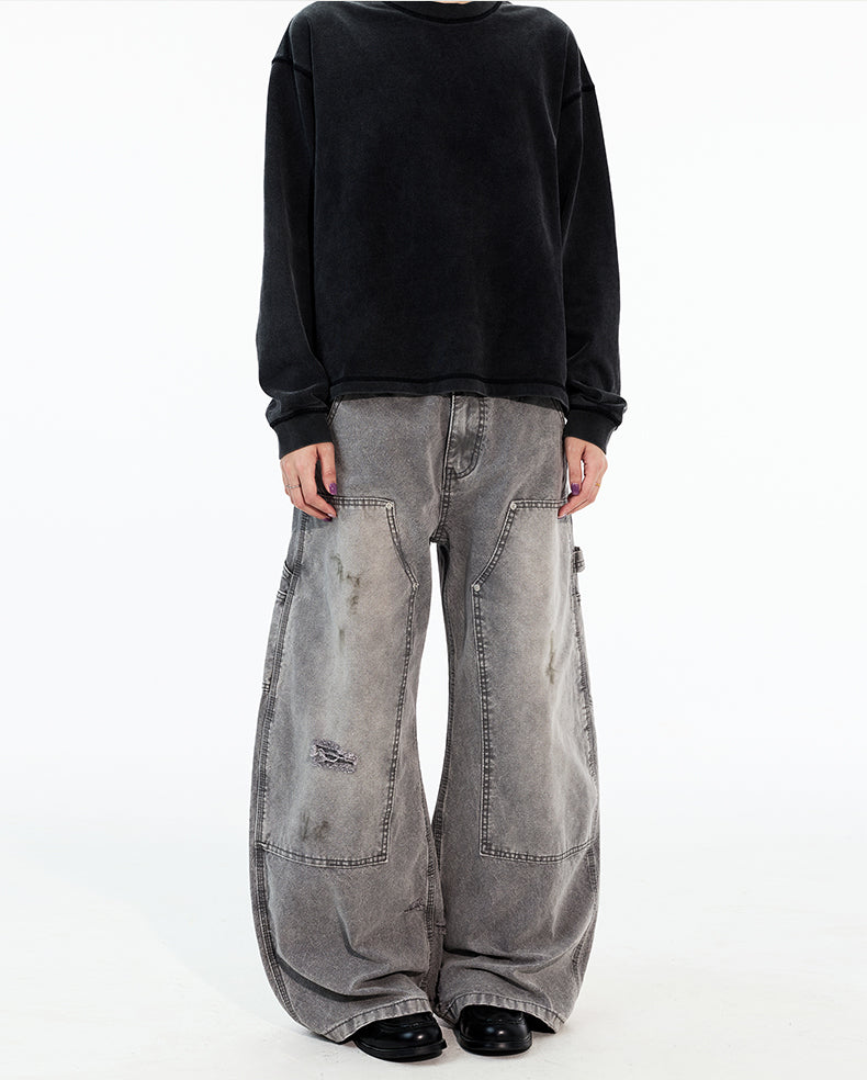 MADWITCH DISTRESSED WIDE WORK PANTS #G6924