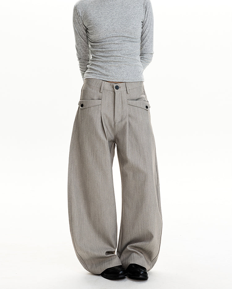MADWIT PLEATED HERRINGBONE WIDE TROUSERS #HK6959