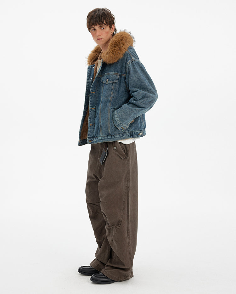 MADWITCH VINTAGE FUR COLLAR DENIM JACKET #RW169