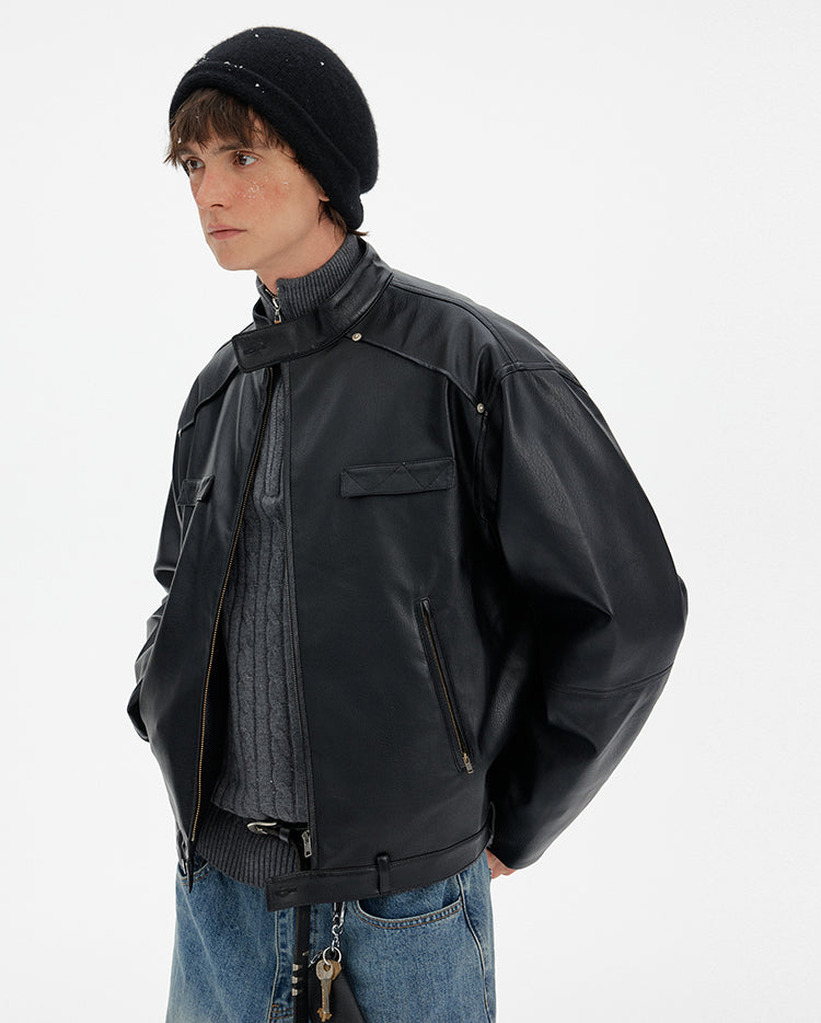 MADWITCH DECONSTRUCTED PU BIKER DOWN JACKET #YR001