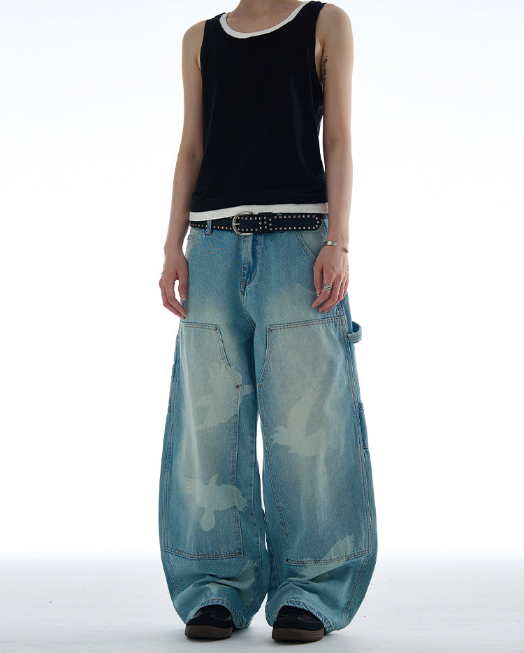 MADWITCH PEACE DOVE PRINT DENIM JEANS #CK9573