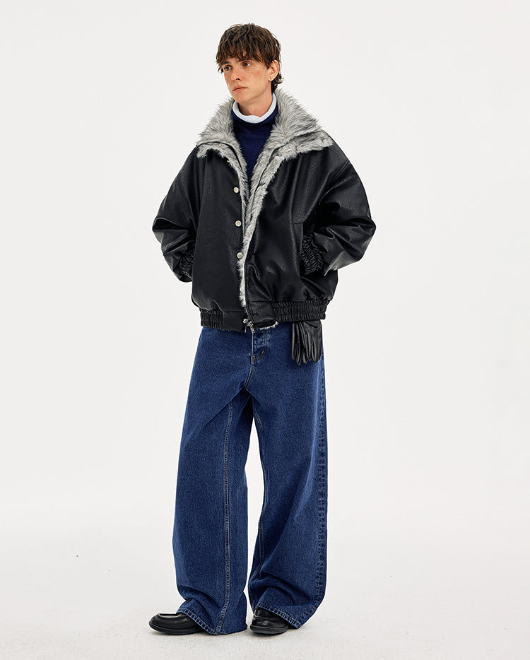 MADWITCH LEATHER QUILTED FUR COLLAR JACKET #AW25502