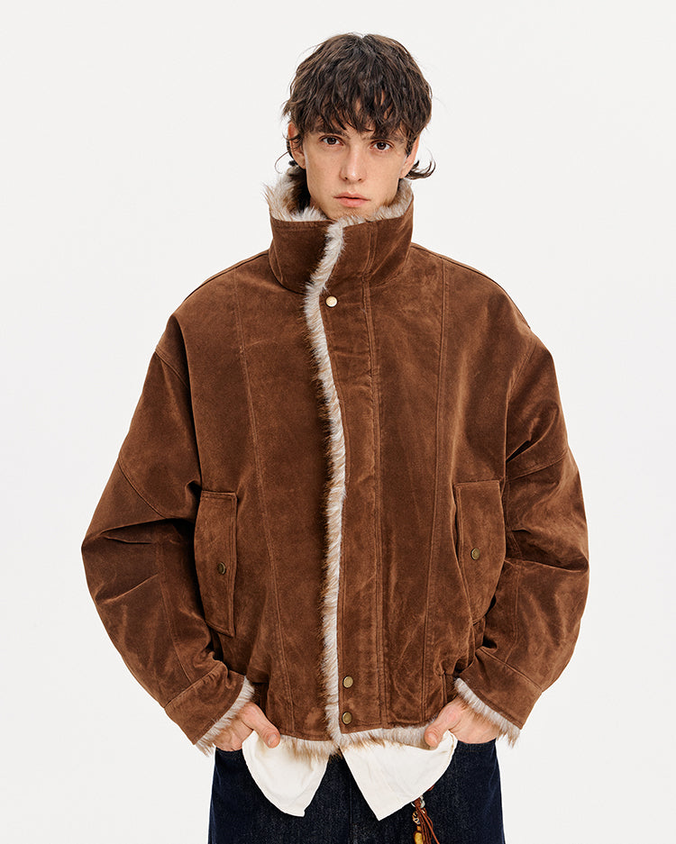 MADWITCH SUEDE STAND COLLAR QUILTED JACKET #AW25172