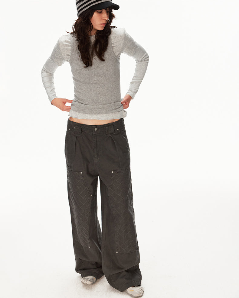 MADWIT PATCHWORK PLEATED WORK PANTS #CK6939