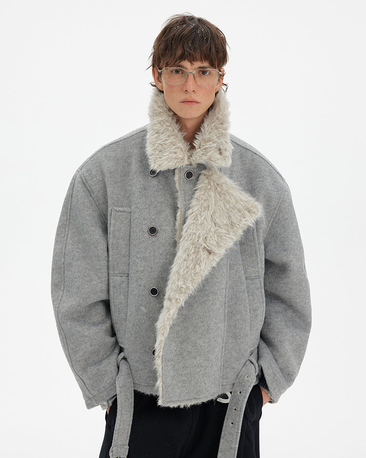 MADWITCH RETRO DOUBLE-BREASTED FUR PARKA #880560