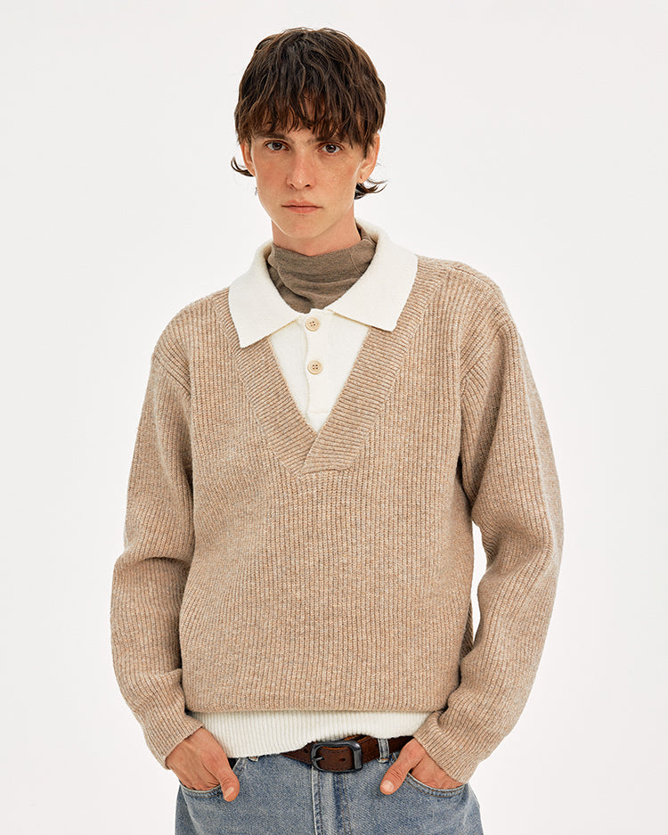 MADWITCH COLORBLOCK FAUX LAYER WOOL SWEATER #STYY8888