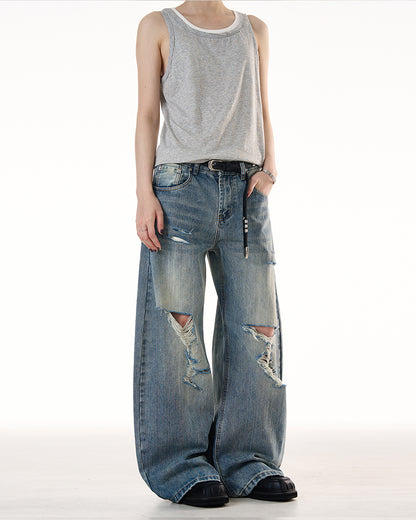 MADWITCH LOOSE RIPPED JEANS #G6683