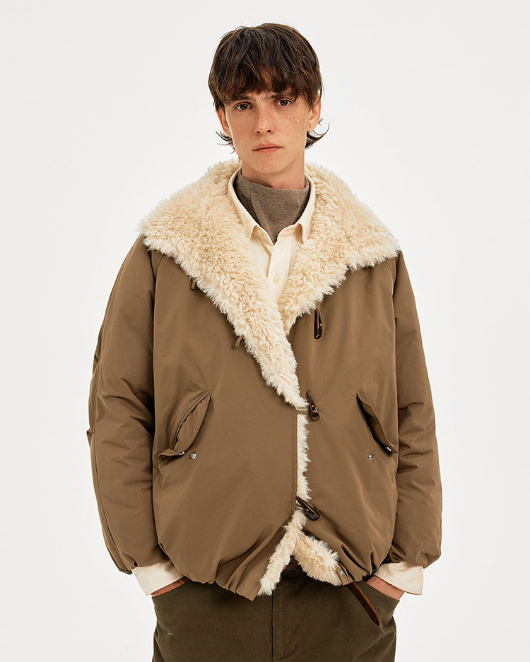 MADWITCH HORN BUTTON FUR COLLAR COAT #AW25509