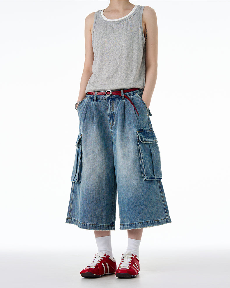 MADWITCH LOOSE CROP CARGO JEANS #9676