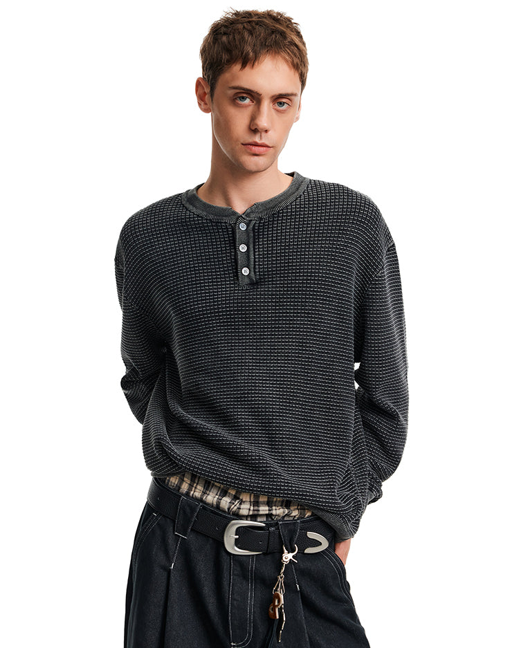 MADWITCH WAFFLE HENLEY KNIT #AK070