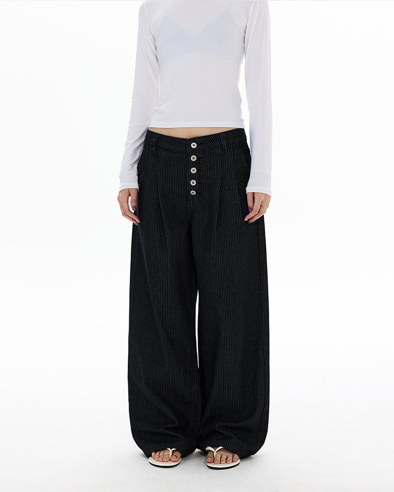 MADWITCH BUTTONED STRIPE WIDE TROUSERS #DR6989