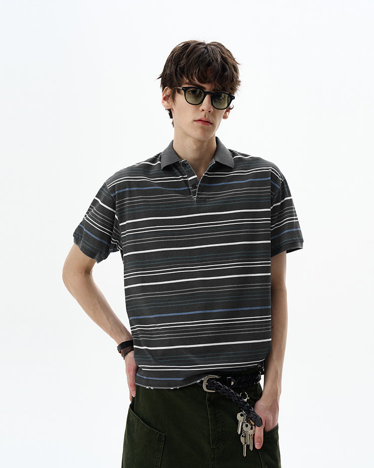 MADWITCH STRIPED POLO SHIRT #0244