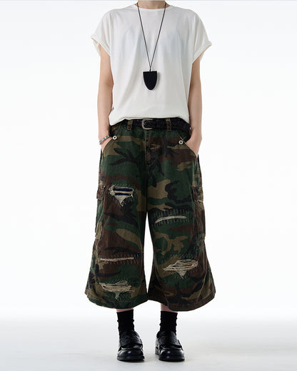MADWITCH DISTRESSED CAMO SHORTS #Z012