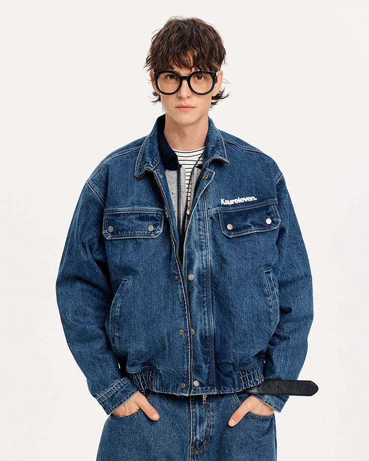 MADWITCH LETTER PRINT WASHED DENIM JACKET #GPCW1351