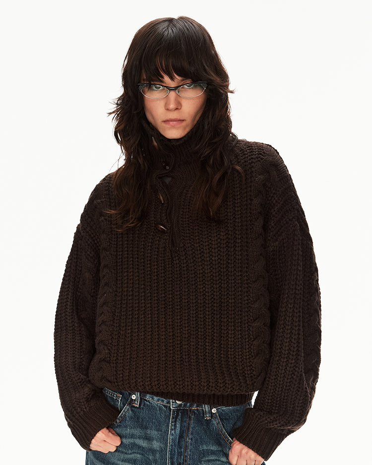 MADWITCH CABLE KNIT STAND COLLAR SWEATER #MY25612