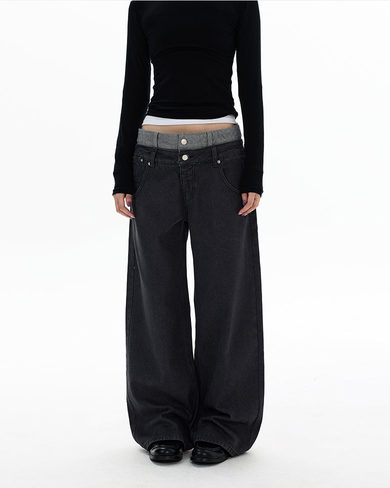 MADWITCH DOUBLE WAISTBAND WIDE JEANS #G6916
