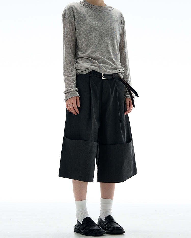 MADWITCH ROLLED HEM WIDE LEG CROP PANTS #C009