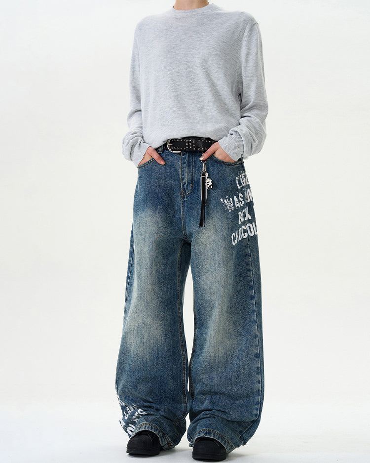 MADWITCH LETTER PRINT STREET-STYLE JEANS #G6626