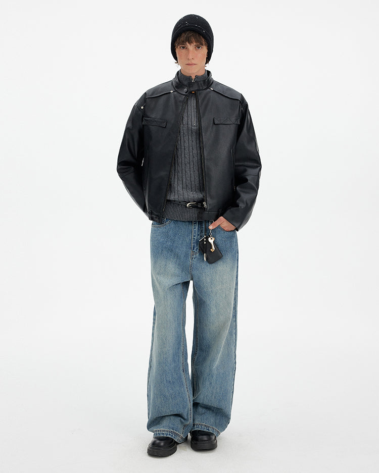 MADWITCH DECONSTRUCTED PU BIKER DOWN JACKET #YR001