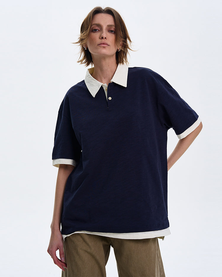 MADWITCH CONTRAST COLLAR SHORT-SLEEVE SHIRT #C1269X25