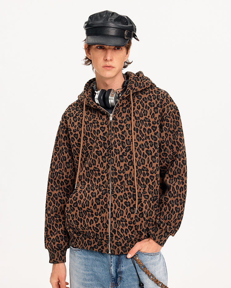 MADWITCH LEOPARD HOODED SWEATSHIRT JACKET #CW1327