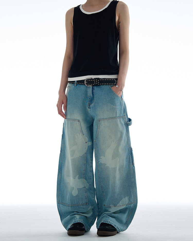 MADWITCH PEACE DOVE PRINT DENIM JEANS #CK9573