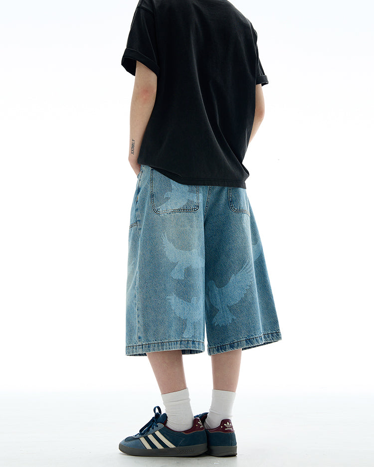 MADWITCH VINTAGE PRINTED CROPPED DENIM PANTS #L533