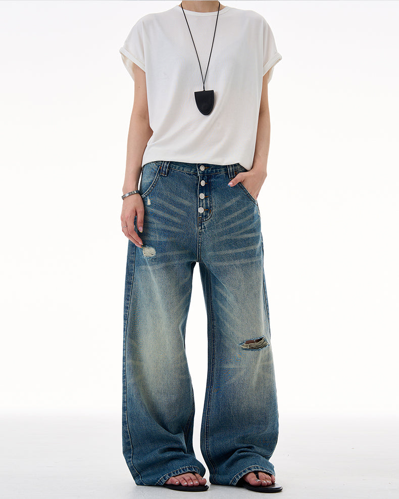 MADWITCH DISTRESSED BUTTON FLY DENIM #CK9623