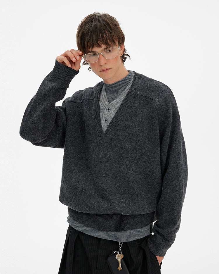 MADWITCH RETRO LAYERED V-NECK SWEATER #68930
