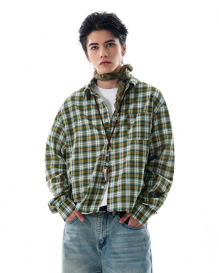 MADWITCH VINTAGE PLAID LONG SHIRT #RC157