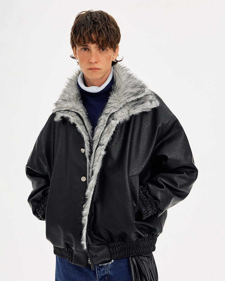 MADWITCH LEATHER QUILTED FUR COLLAR JACKET #AW25502